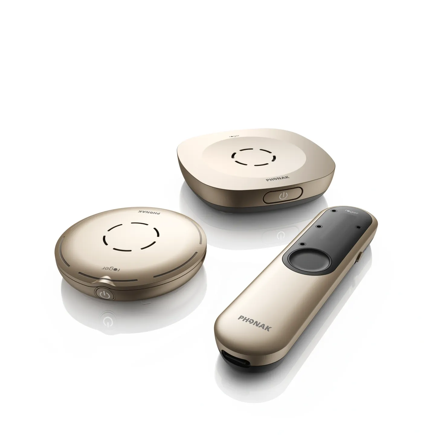 Wireless hearing accessories on white background